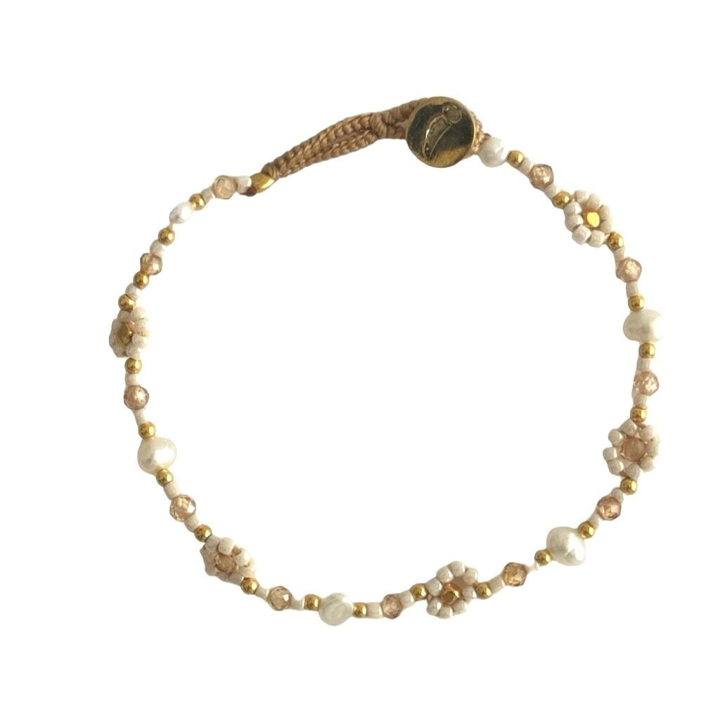 IBU JEWELS Armband Lulu Flower Antique Beige GO01