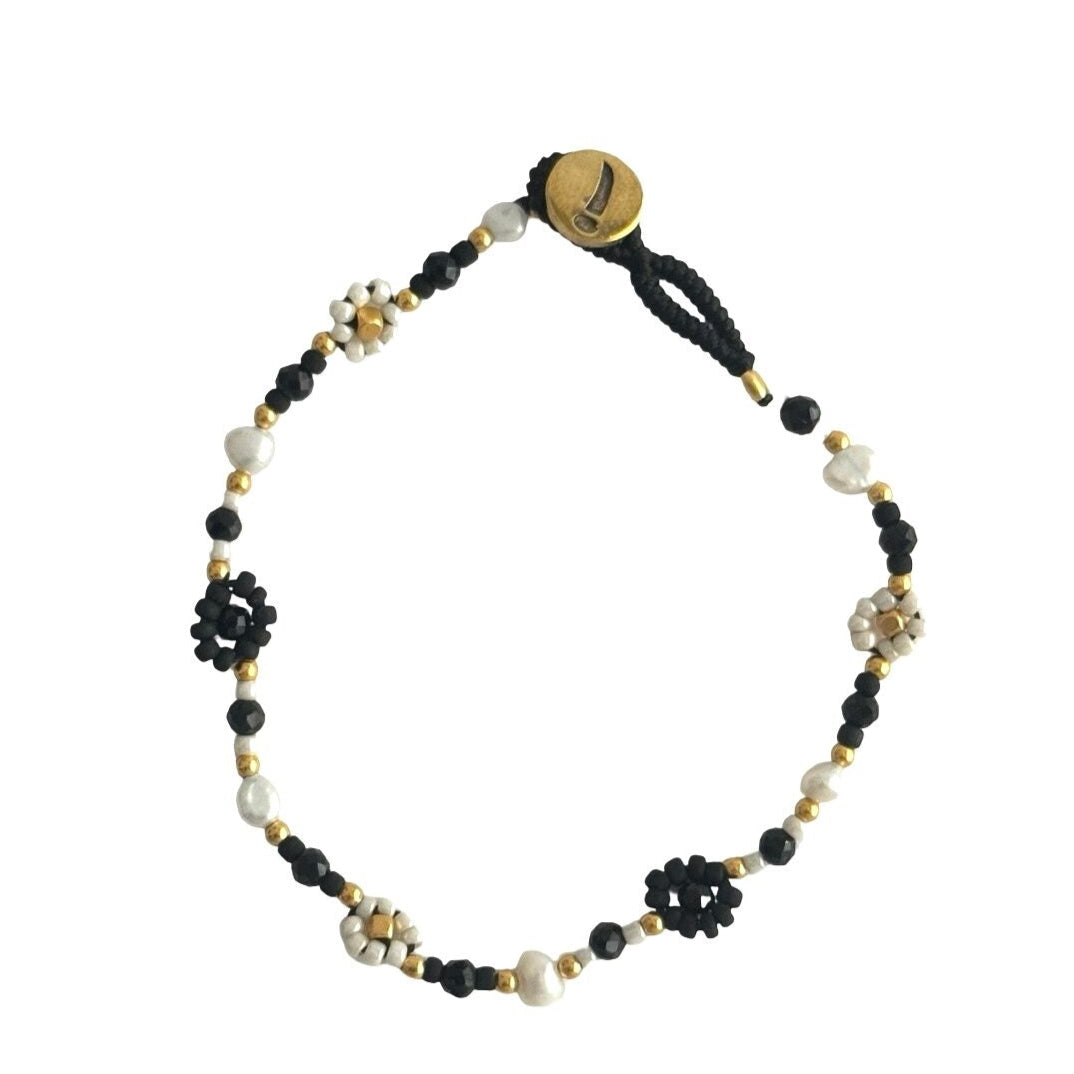 IBU JEWELS Armband Lulu Flower Black GO02