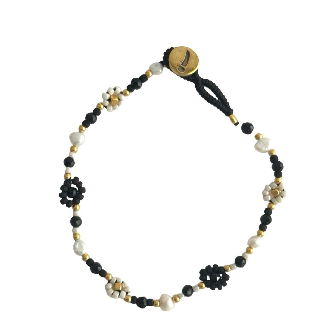 IBU JEWELS Armband Lulu Flower Black GO02