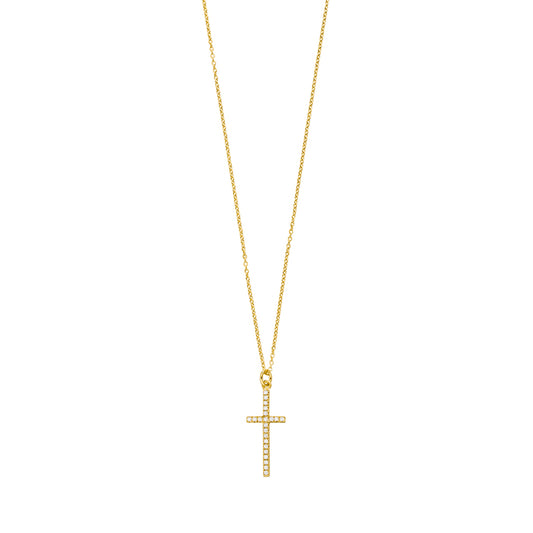 LEAF Halskette Kreuz mit Zirkonia Gelbgold