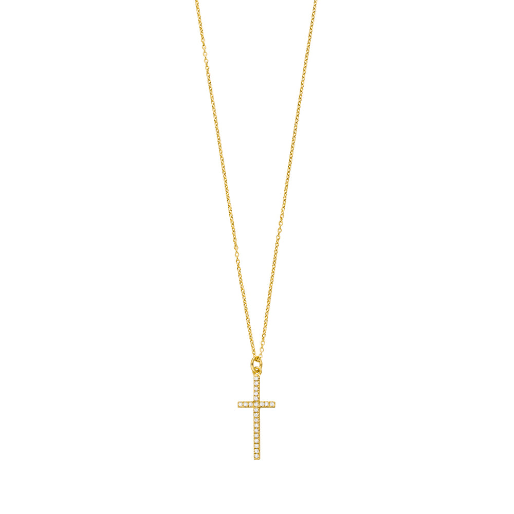 LEAF Halskette Kreuz mit Zirkonia Gelbgold