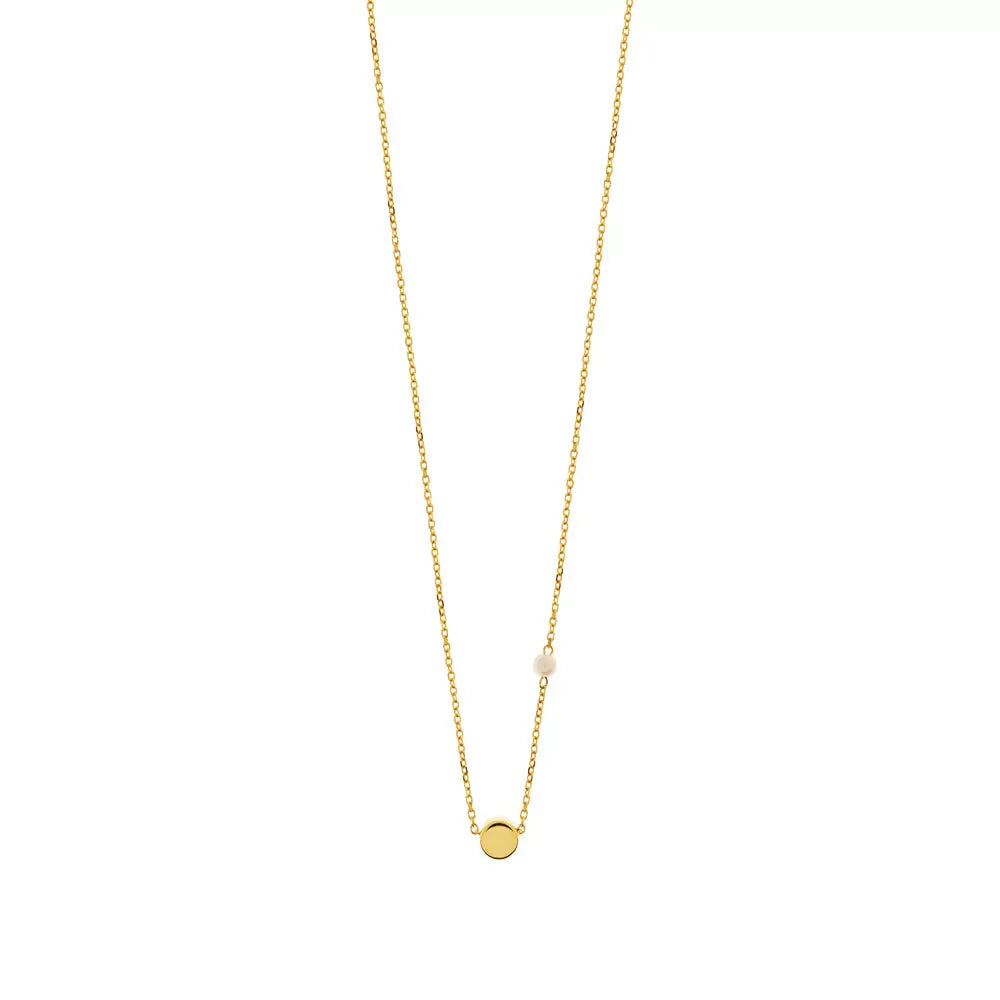 LEAF Halskette Round mit Perle Gelbgold