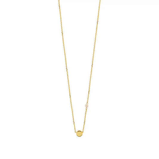 LEAF Halskette Round mit Perle Gelbgold