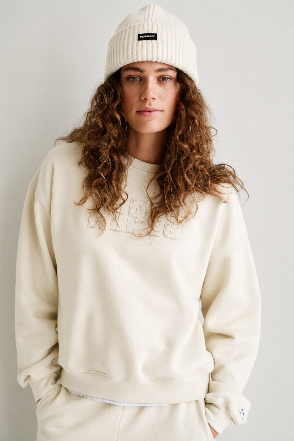 PENN & INK Sweater Alpine Print Ecru
