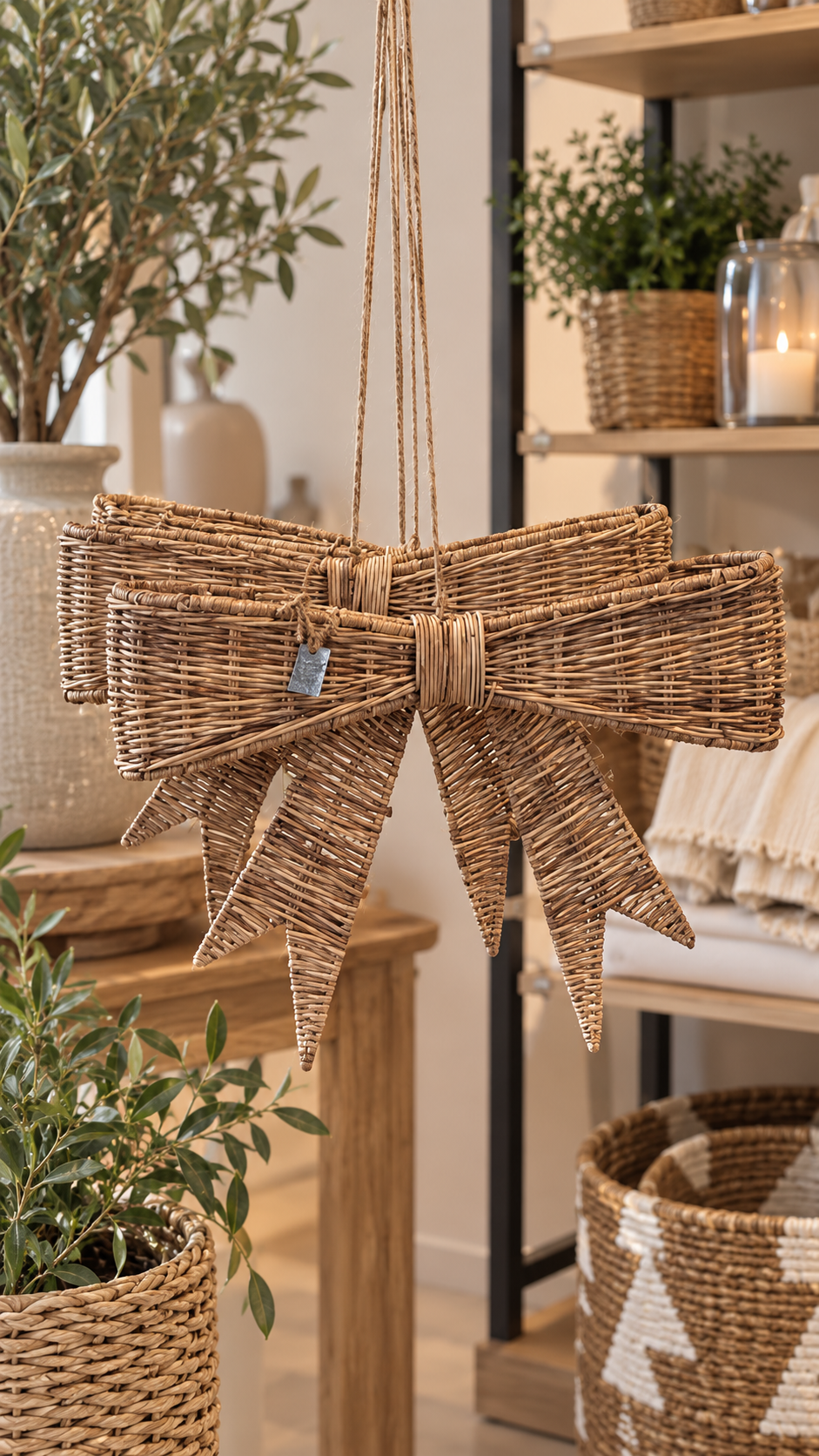 Große Dekoschleife aus Rattan - Natur