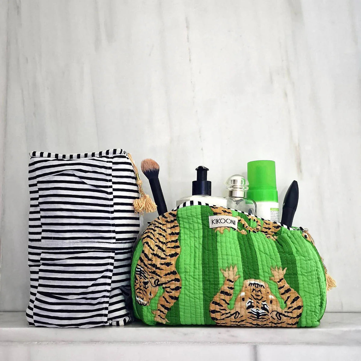 KIKOONI Handgemachte Kosmetiktasche "Poppy Tiger Green"