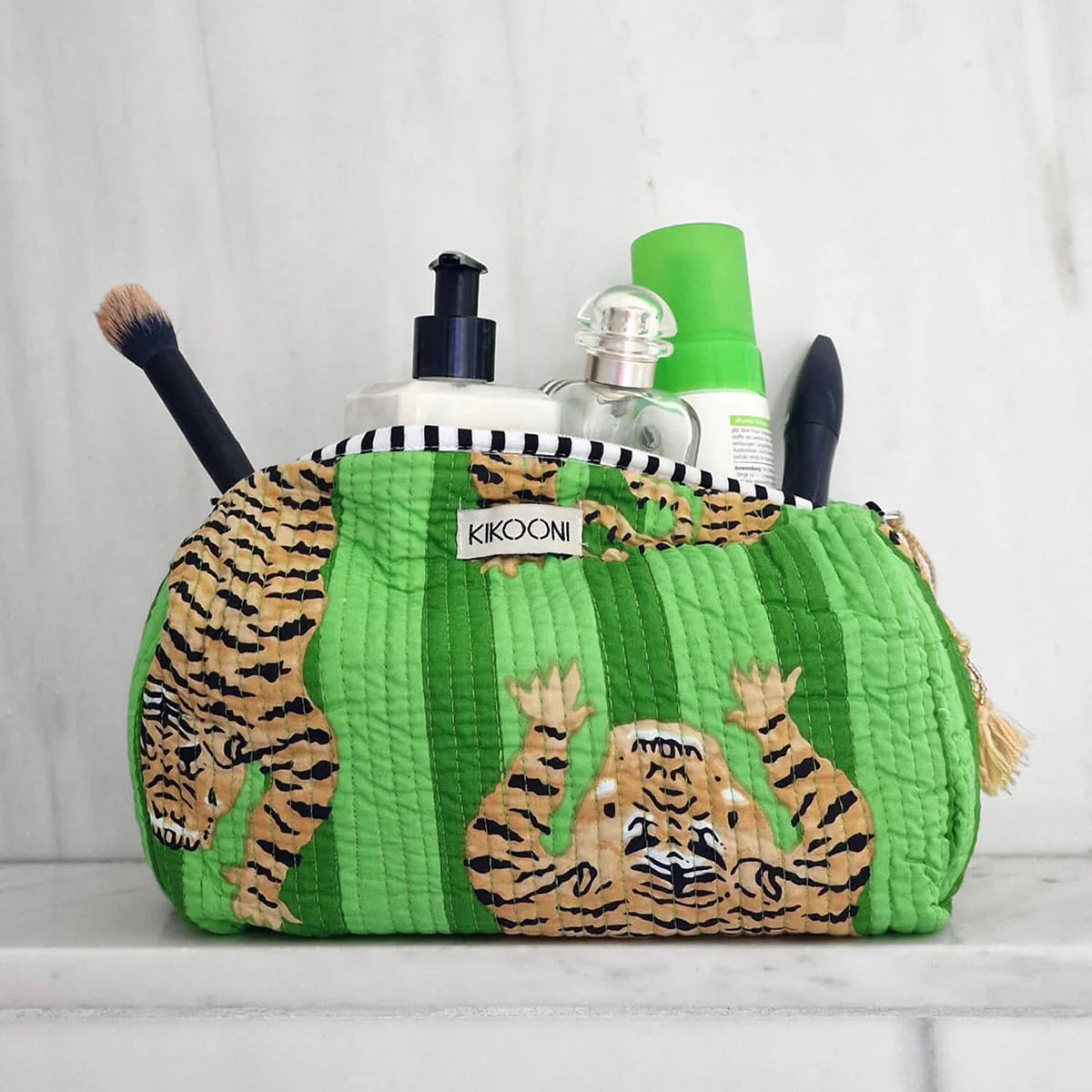 KIKOONI Handgemachte Kosmetiktasche "Poppy Tiger Green"