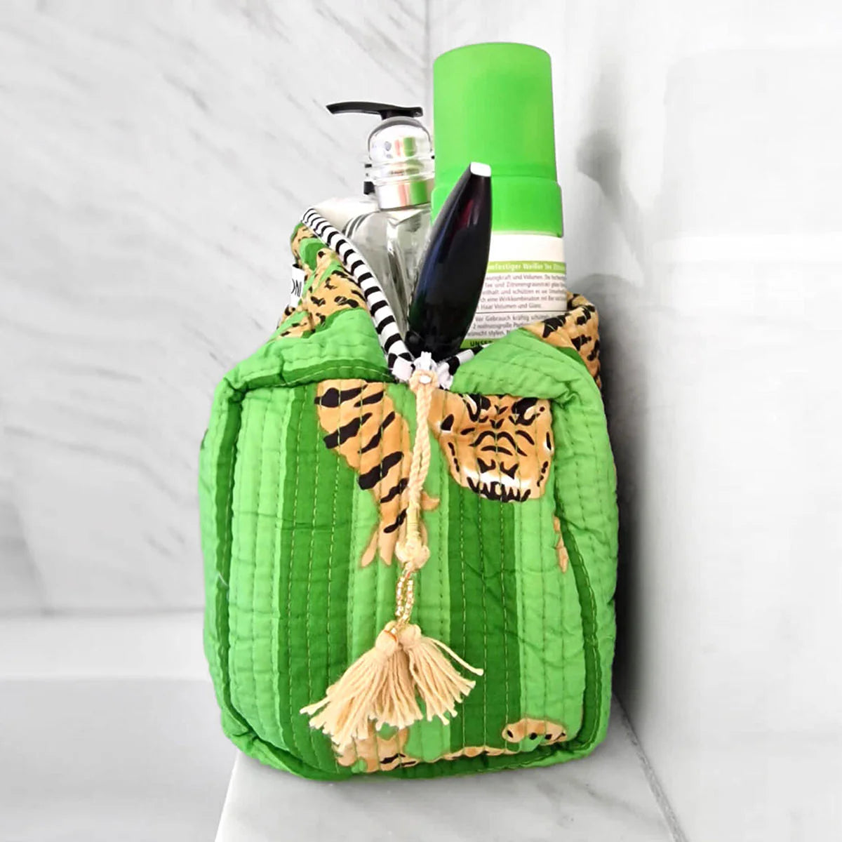 KIKOONI Handgemachte Kosmetiktasche "Poppy Tiger Green"
