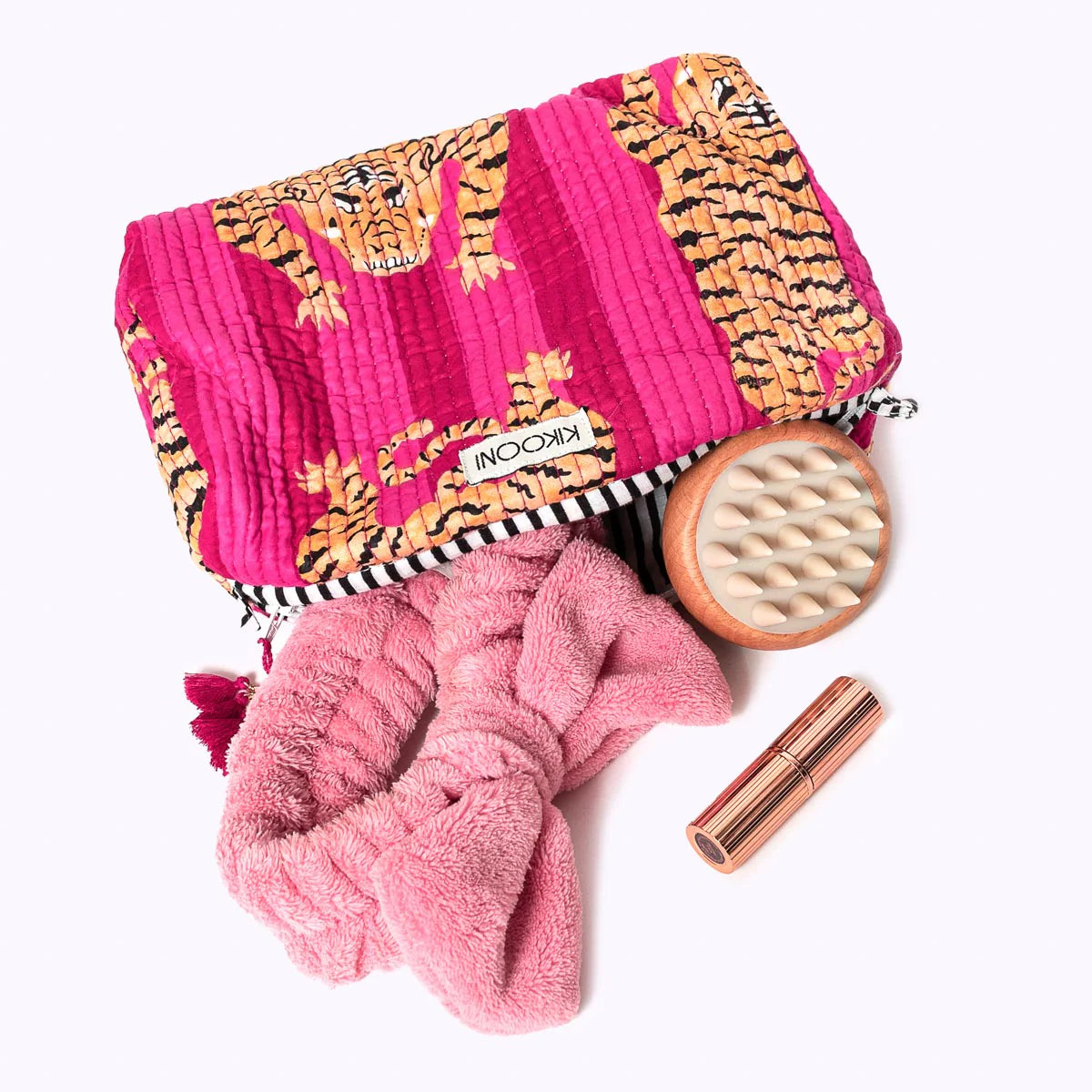 KIKOONI Handgemachte Kosmetiktasche "Poppy Tiger Pink"