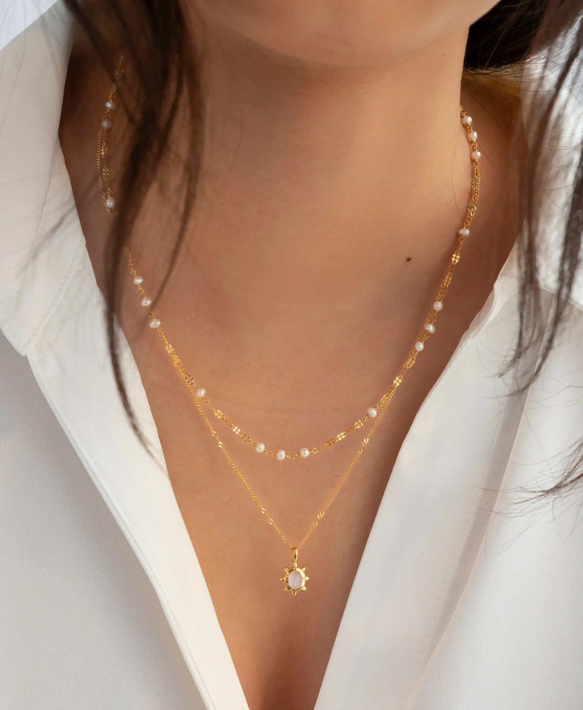 SYSTER P Halskette Florentina Moonstone Gold Plated