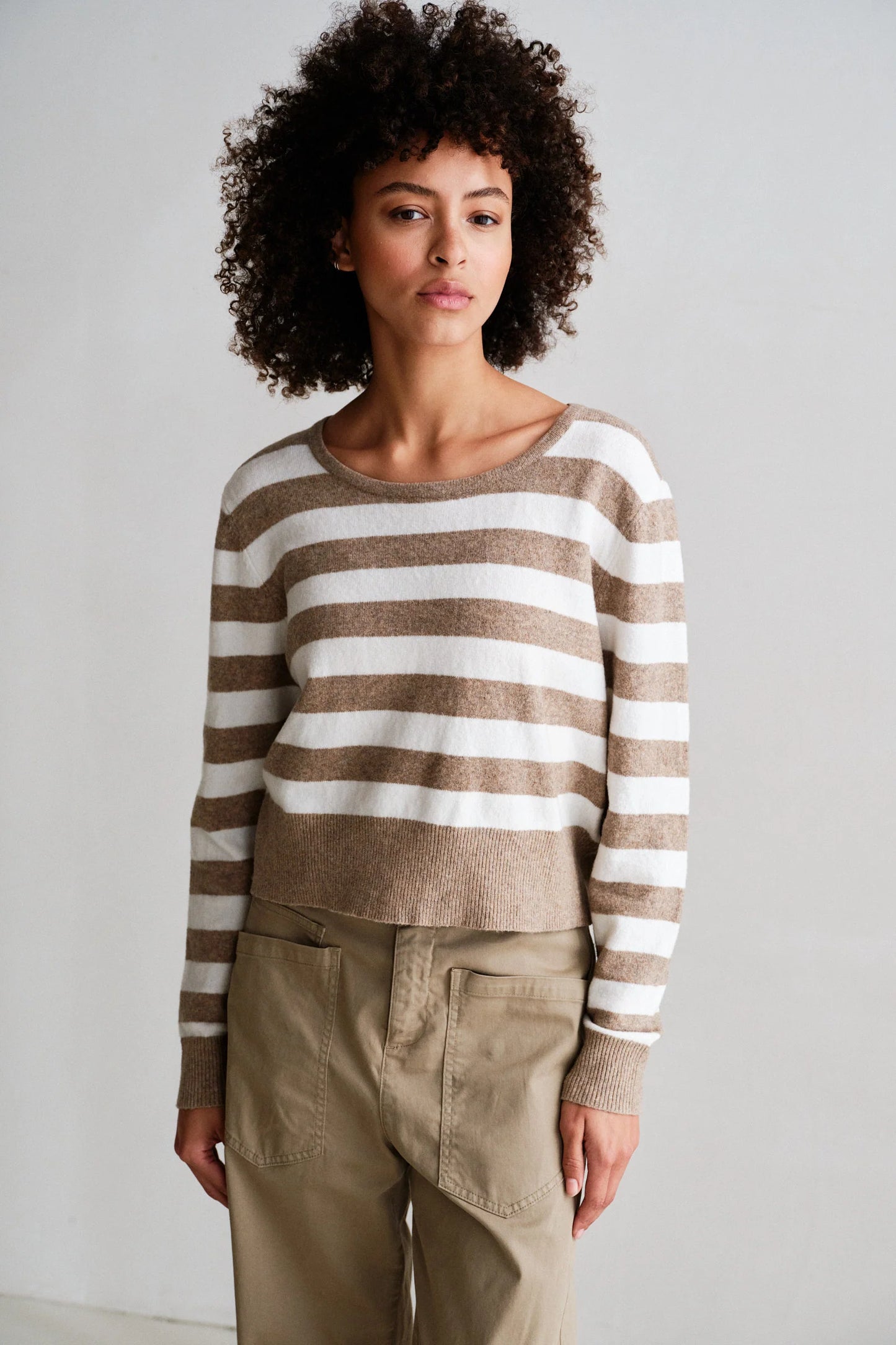 PENN & INK Pullover Stripes Brown Ecru