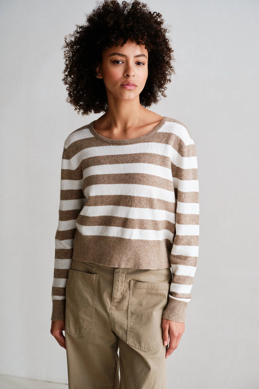 PENN & INK Pullover Stripes Brown Ecru