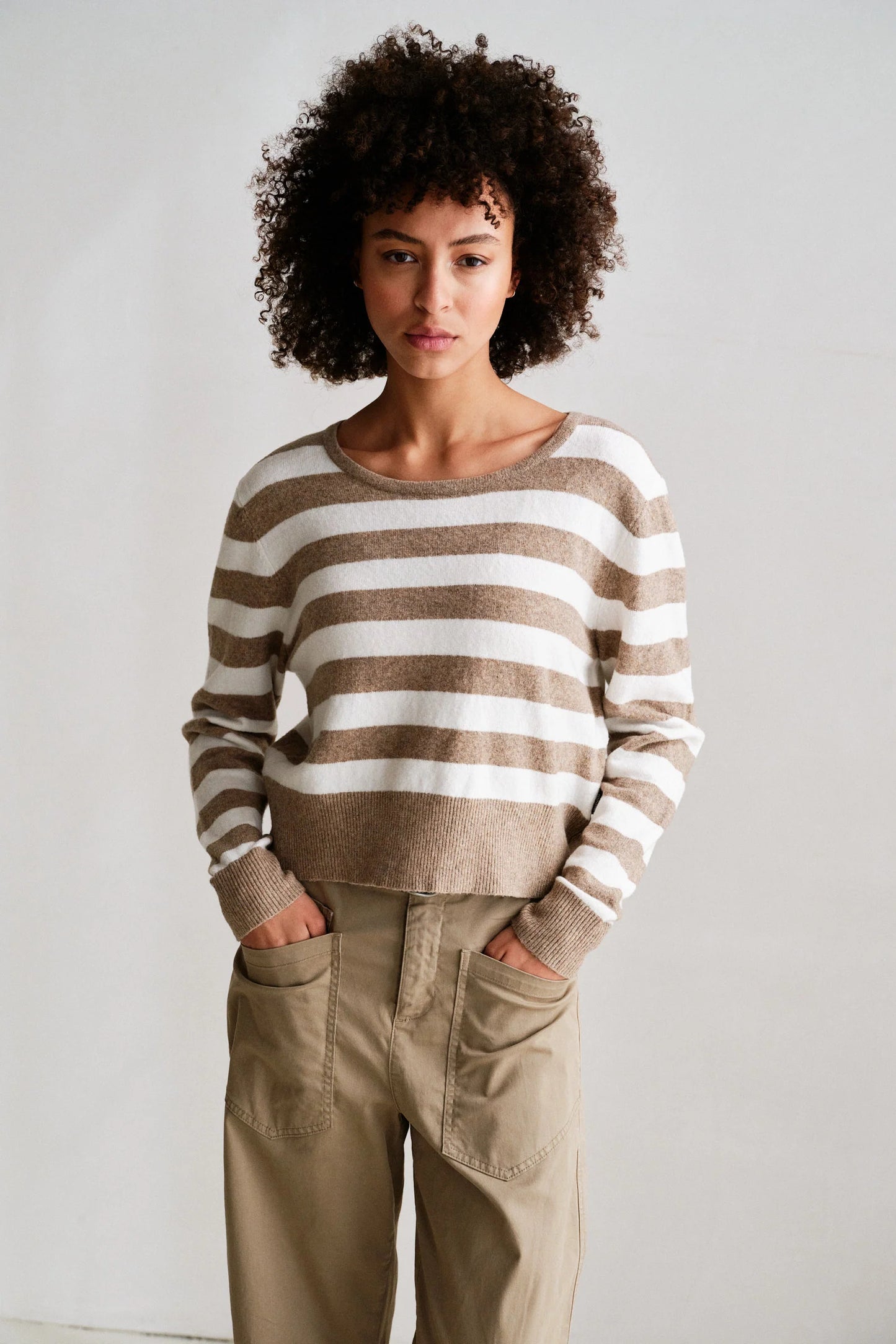 PENN & INK Pullover Stripes Brown Ecru