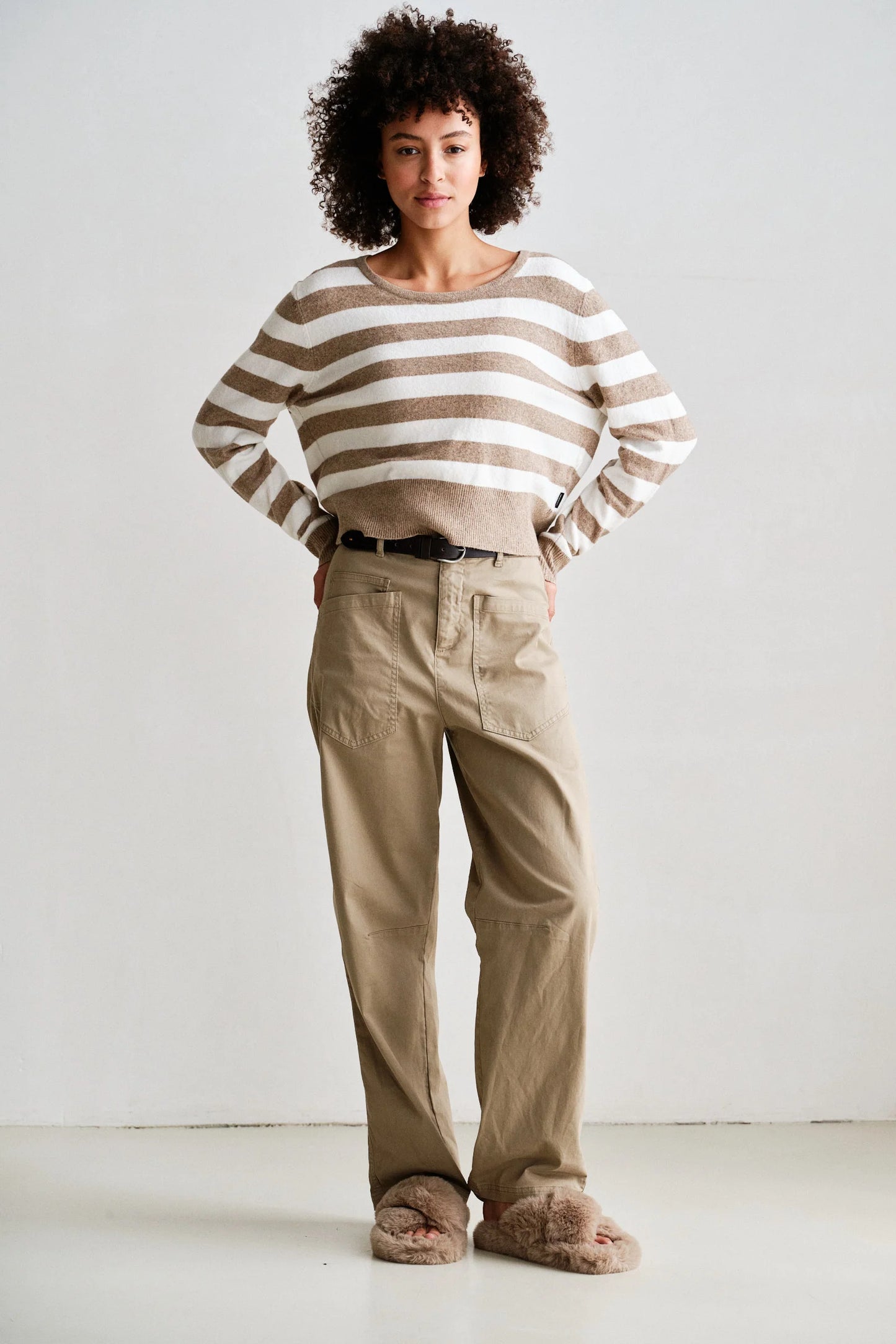 PENN & INK Pullover Stripes Brown Ecru