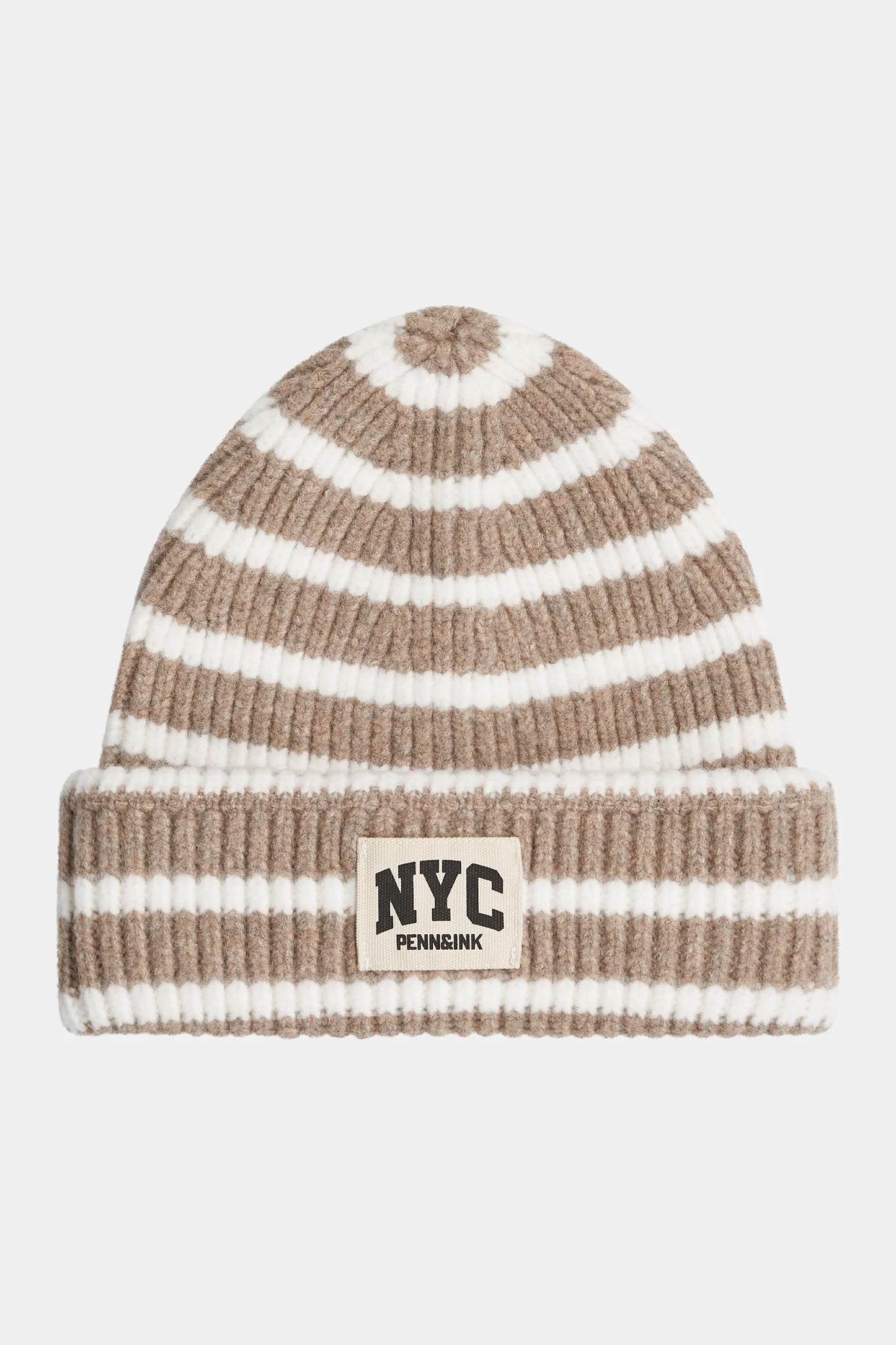 PENN & INK Mütze Stripes Brown Ecru