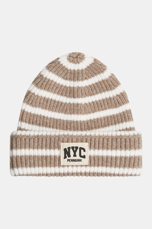 PENN & INK Mütze Stripes Brown Ecru