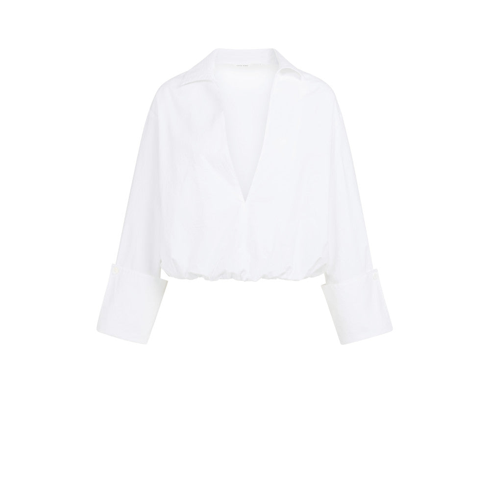 YAYA Ballon Bluse mit tiefen V-Ausschnitt Pure White