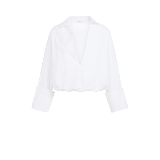 YAYA Ballon Bluse mit tiefen V-Ausschnitt Pure White