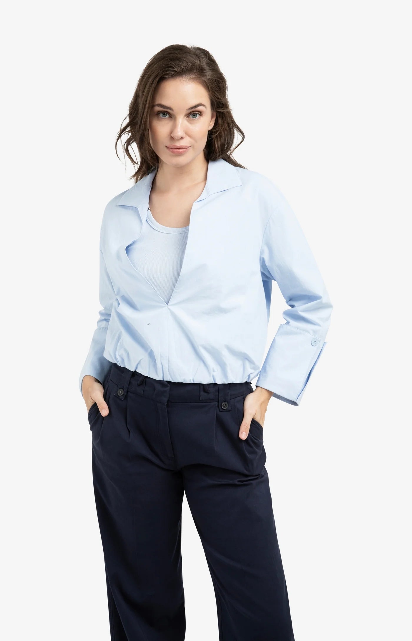 YAYA Ballon Bluse mit tiefen V-Ausschnitt Ice Blue