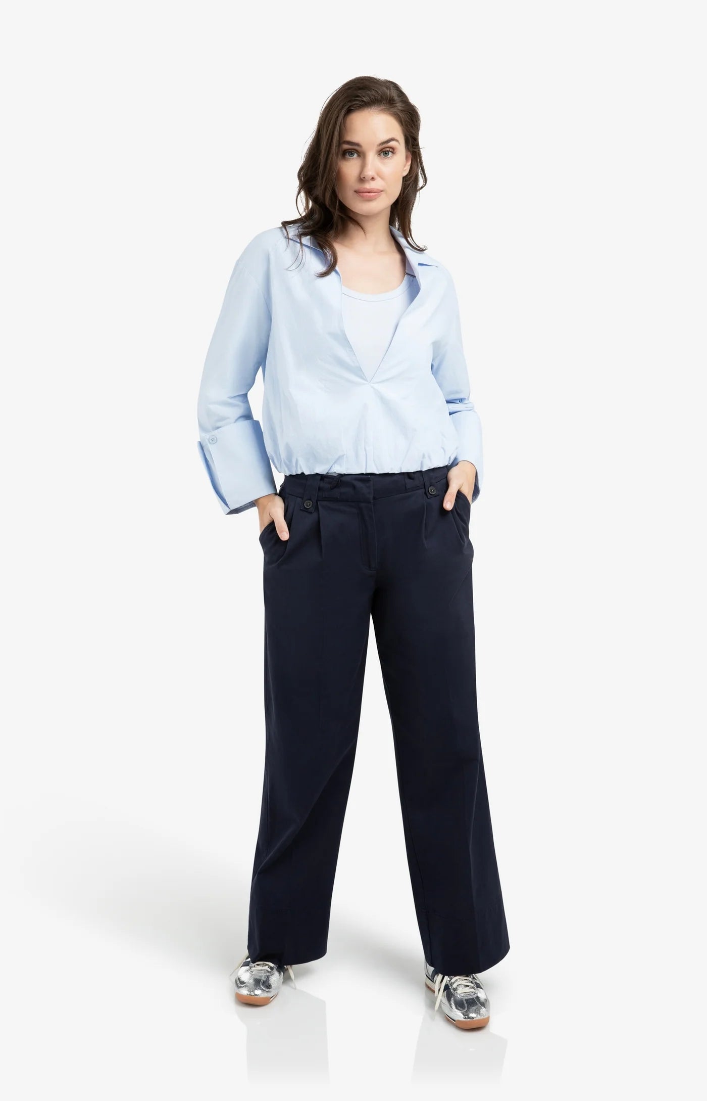 YAYA Ballon Bluse mit tiefen V-Ausschnitt Ice Blue