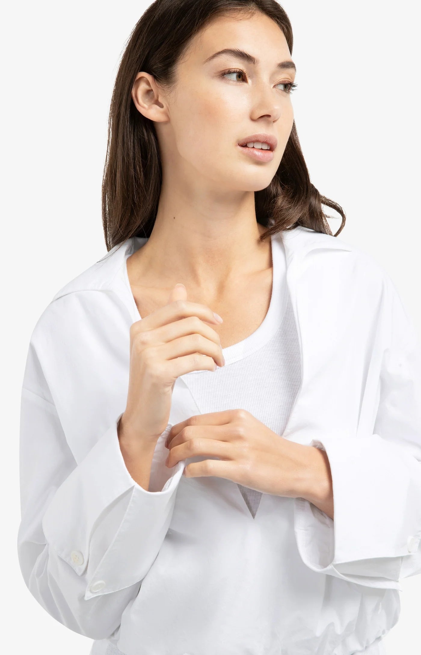 YAYA Ballon Bluse mit tiefen V-Ausschnitt Pure White