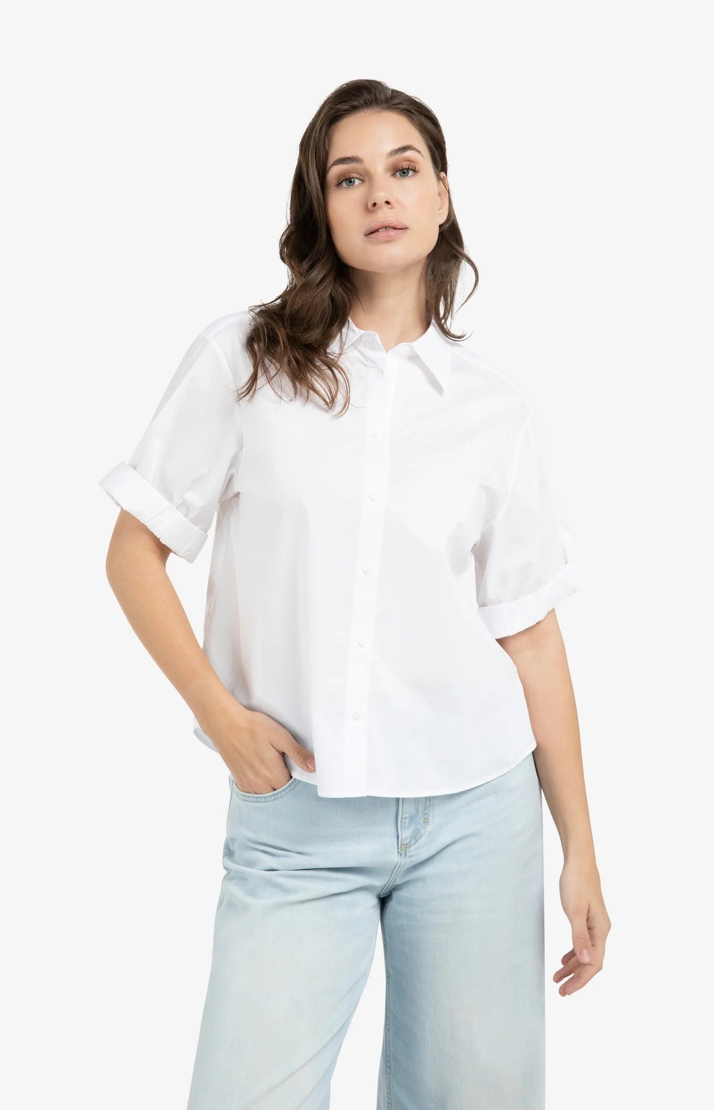 YAYA Kurzarmbluse Pure White