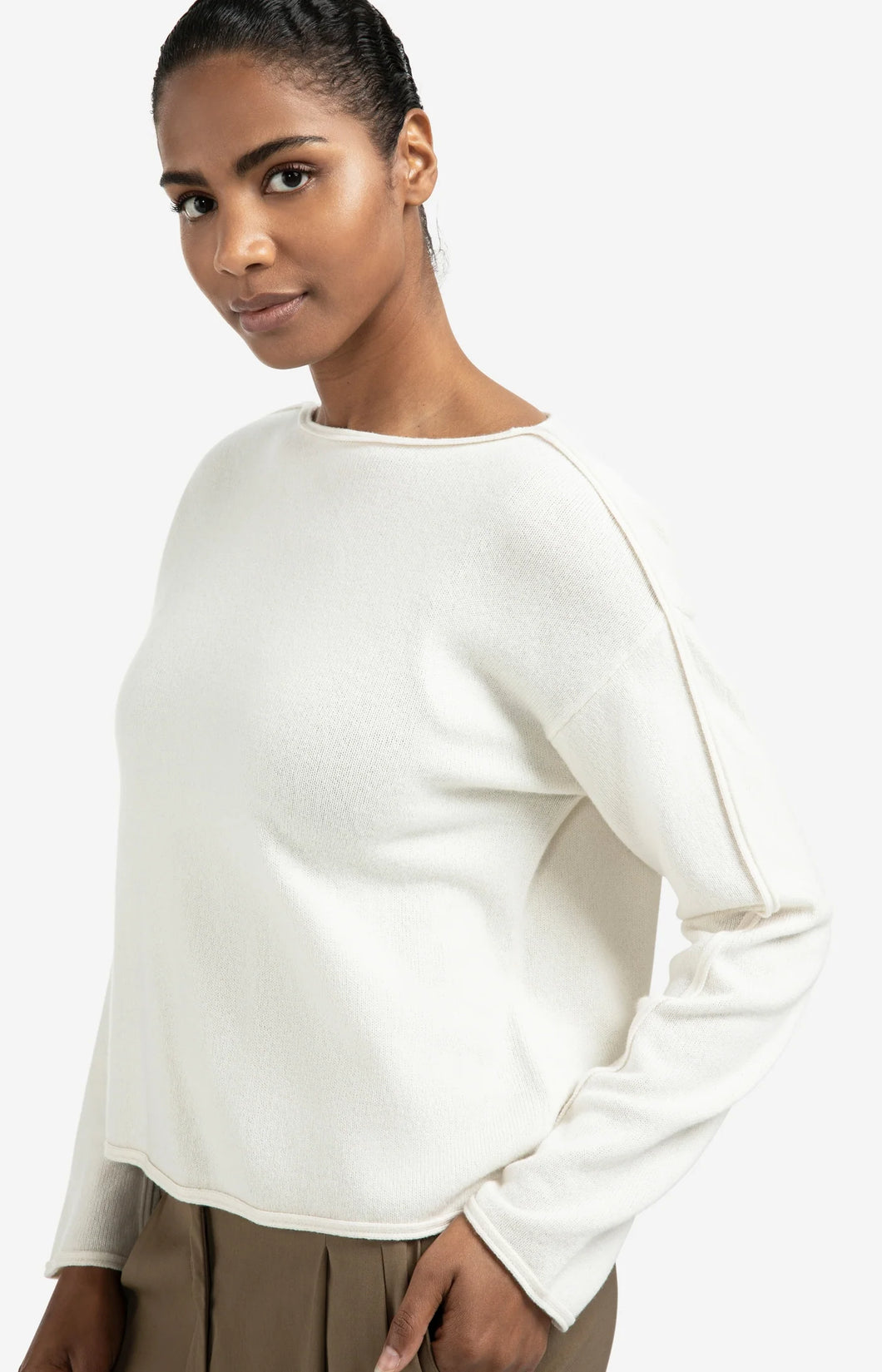 YAYA Pullover mit U-Boot Ausschnitt offwhite