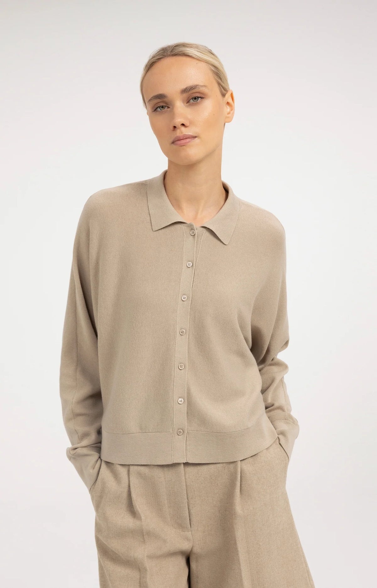 YAYA Cardigan mit Kragen und Knopfverschluss - Cashmere Grey