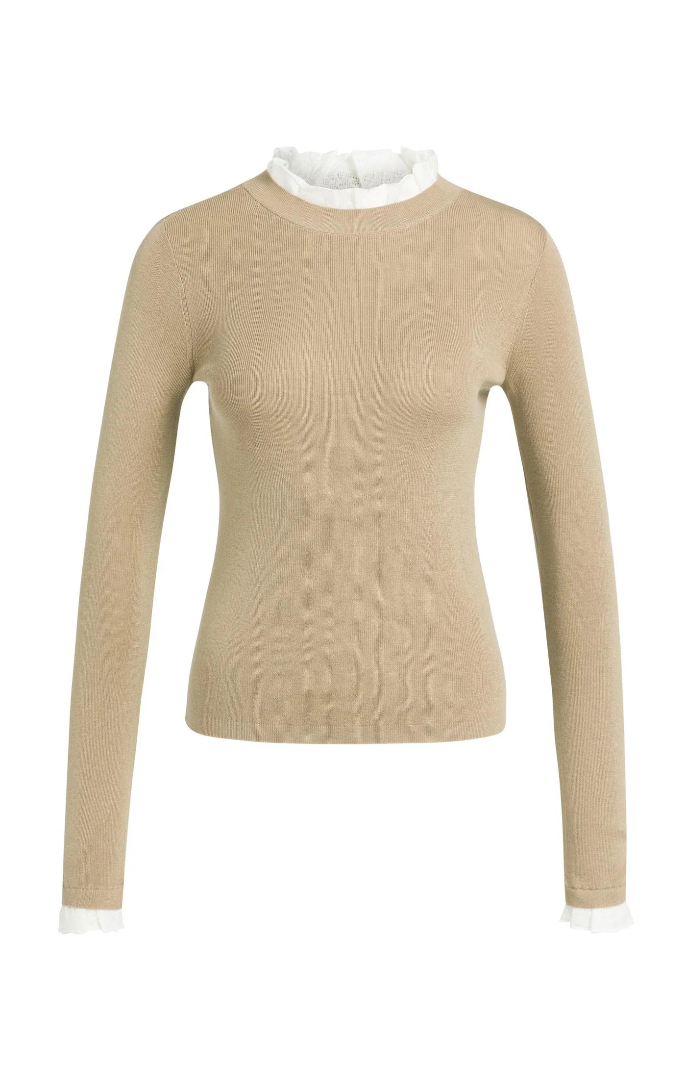 YAYA Strickoberteil mit Rippstruktur und Rüschendetails