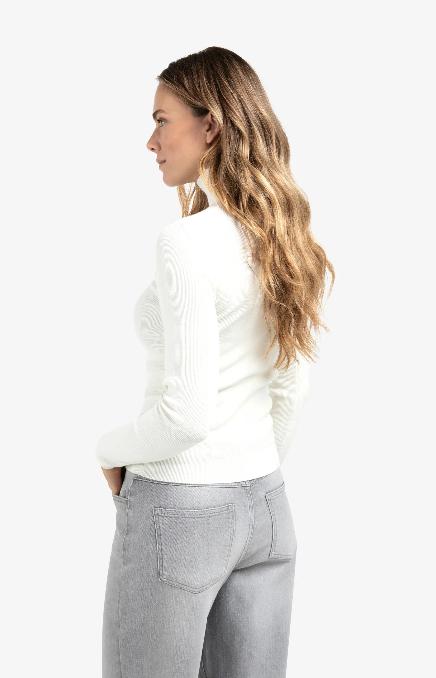 YAYA Geripptes Oberteil mit Rollkragen Frost White