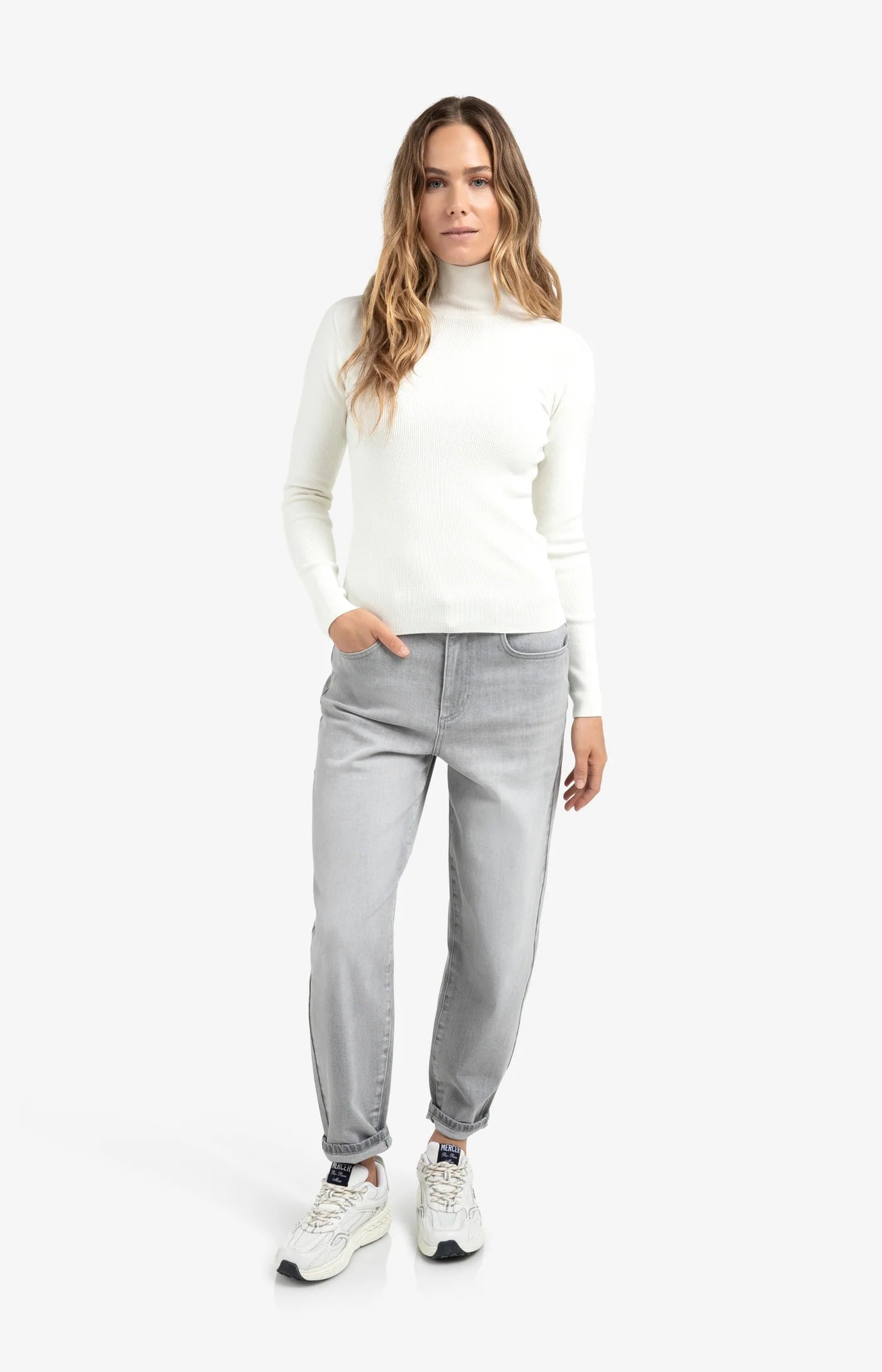 YAYA Geripptes Oberteil mit Rollkragen Frost White