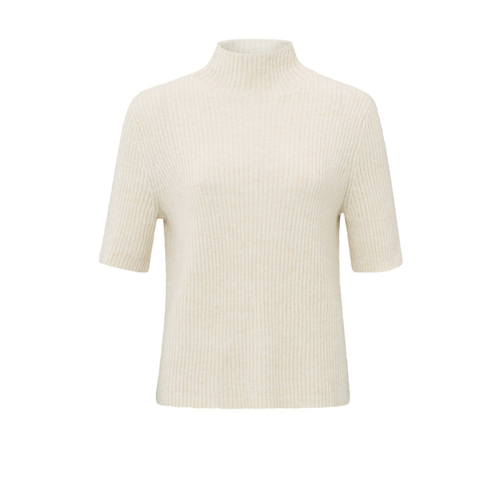 YAYA Gerippter Kurzarm Rollkragenpullover Ivory