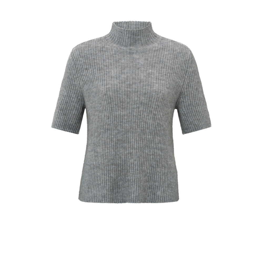 YAYA Gerippter Kurzarm Rollkragenpullover Grey