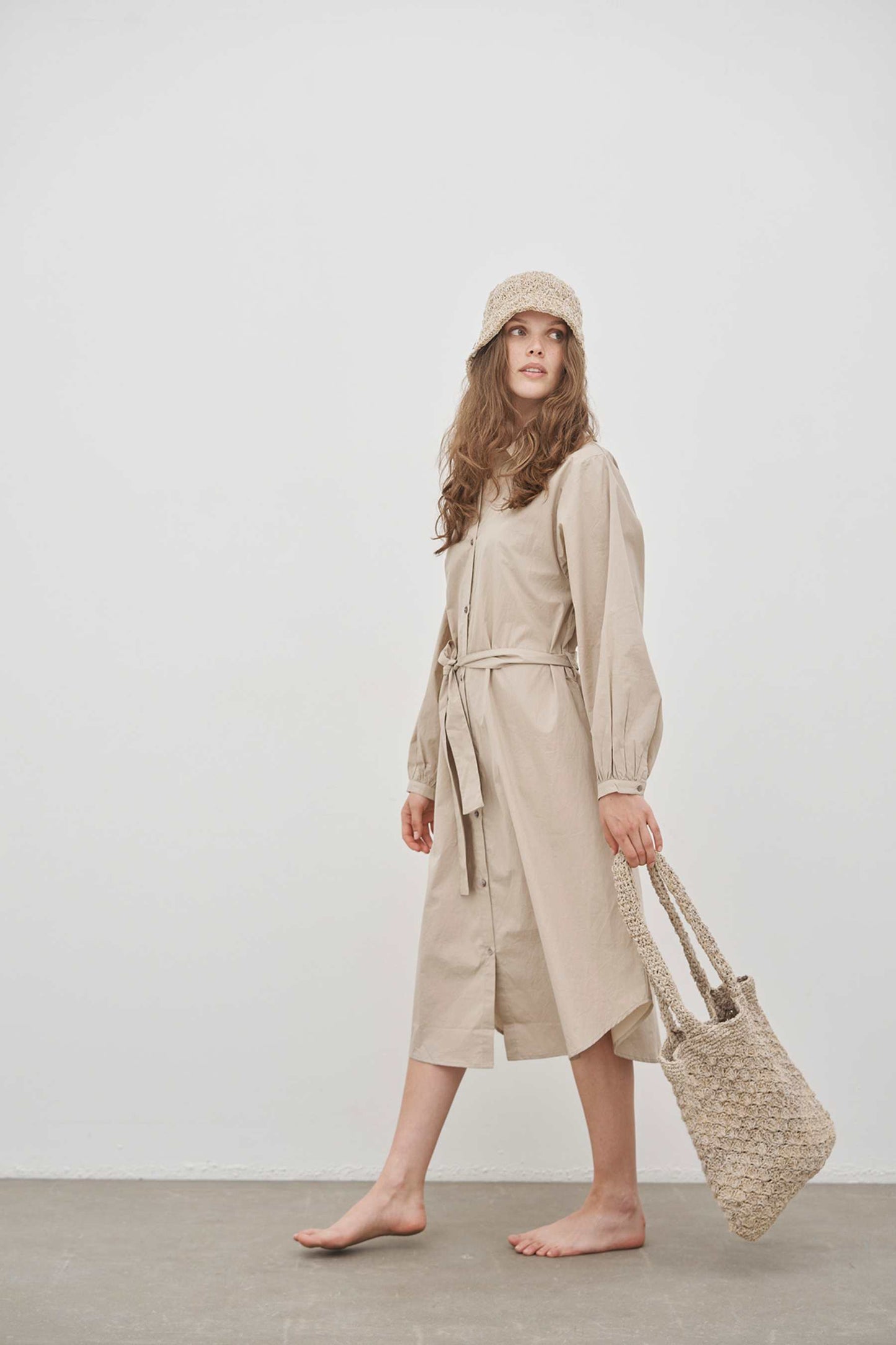CARE BY ME Laura Loose Shirt Dress Sand