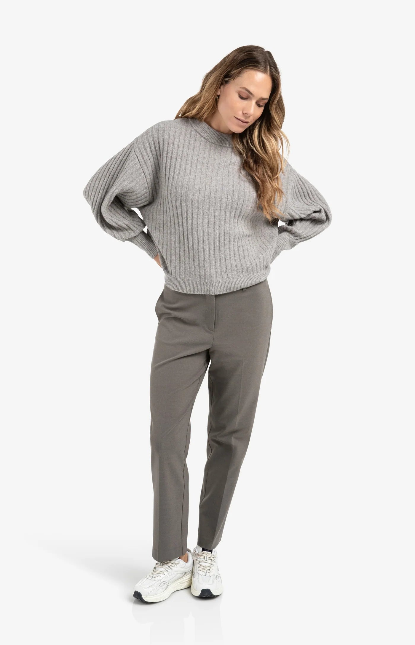 YAYA Hose mit doppelten Bund Dark Taupe