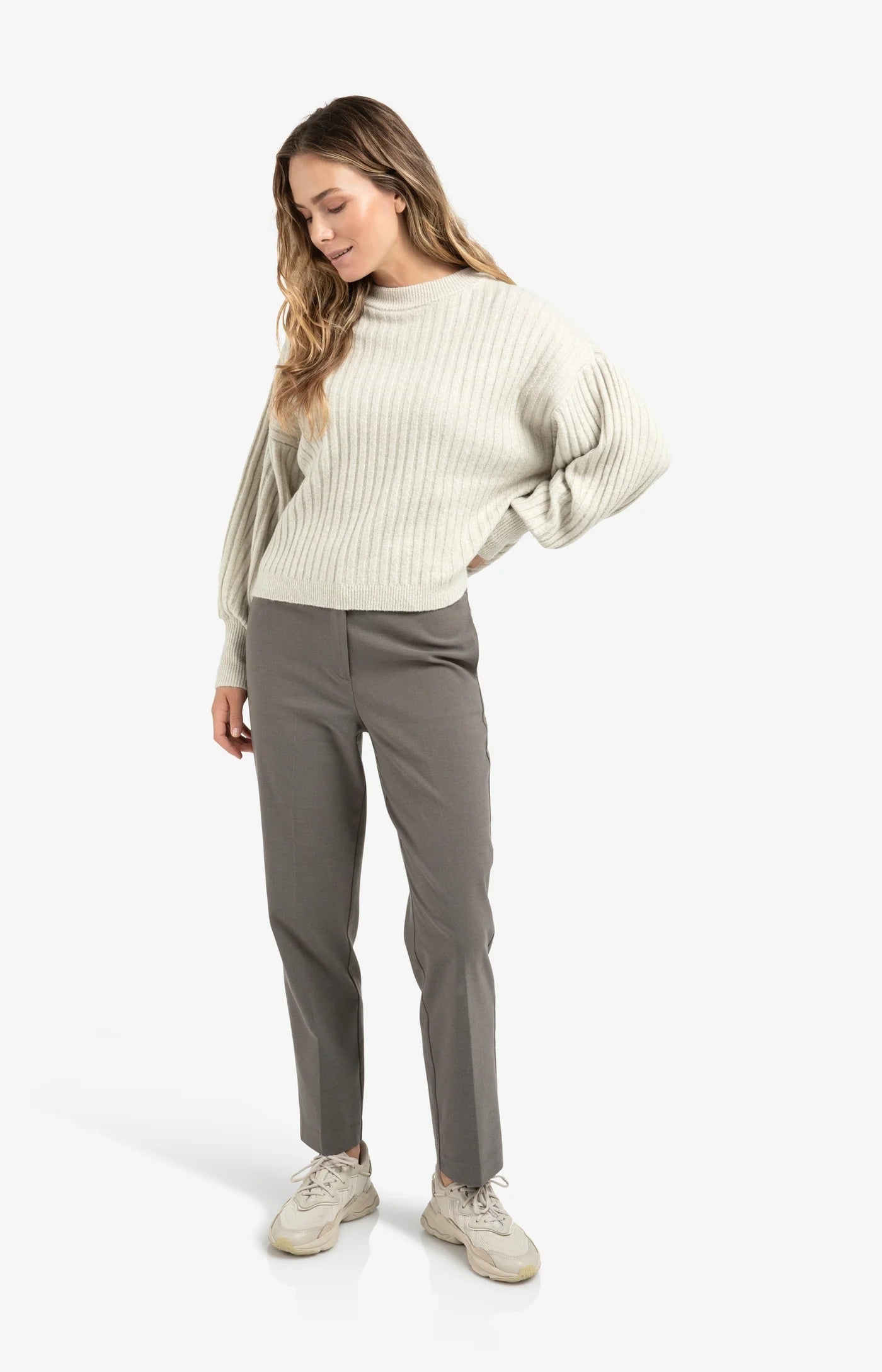 YAYA Hose mit doppelten Bund Dark Taupe
