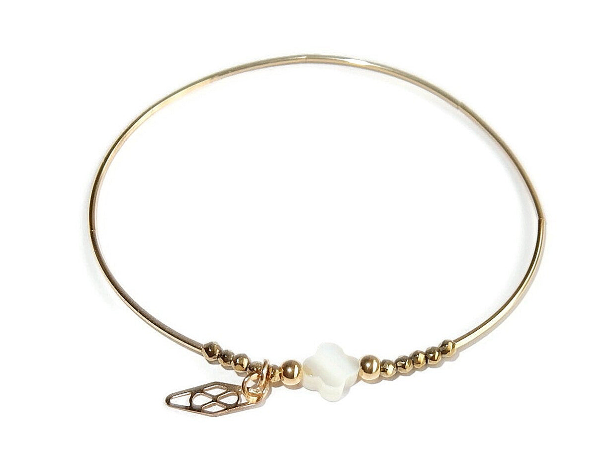 GNOES AMSTERDAM Flexarmband Mother of Pearl Clover BF3066 Gold