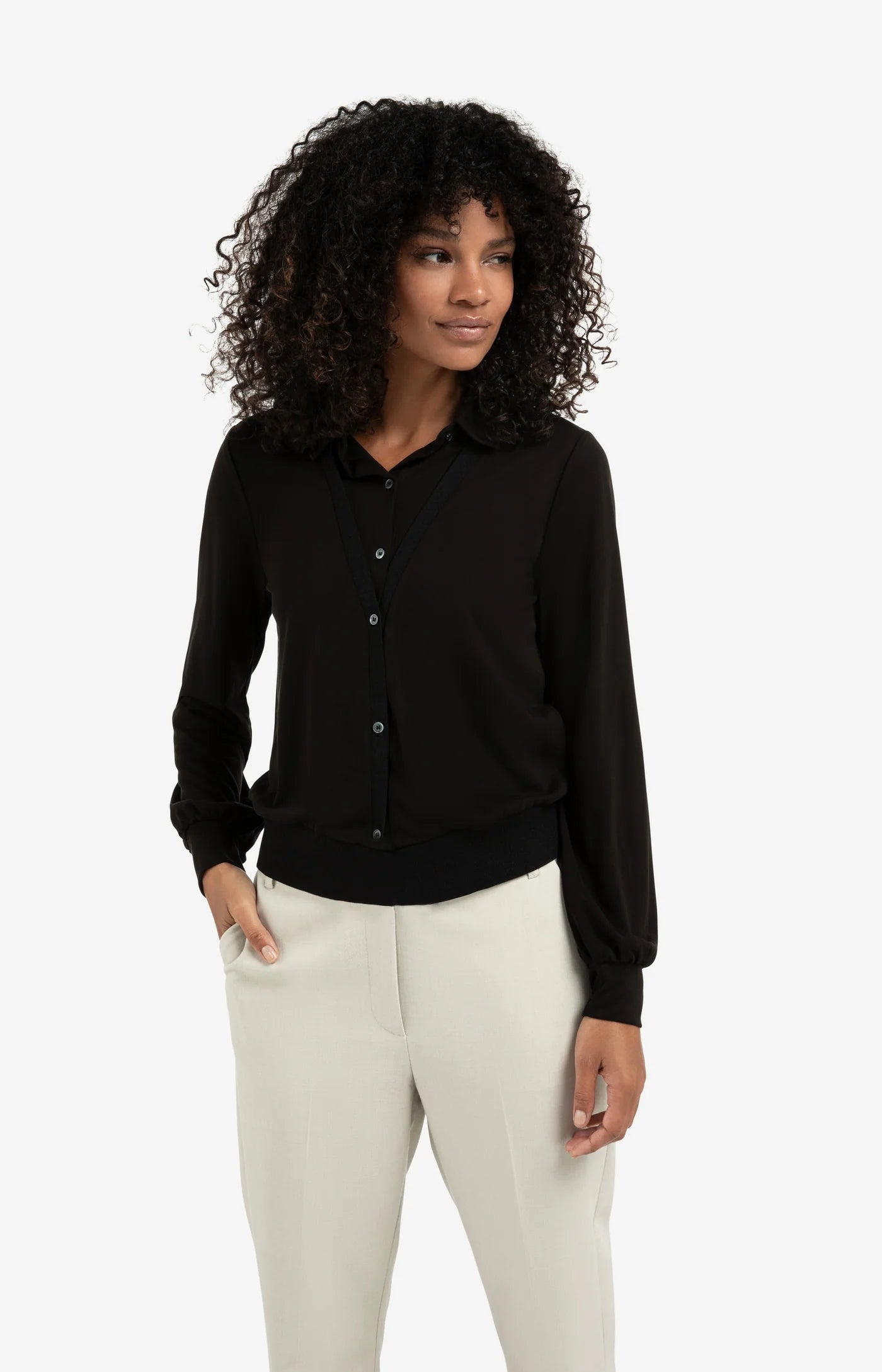 YAYA Jerseybluse mit Balloonärmel im Lagenlook Black