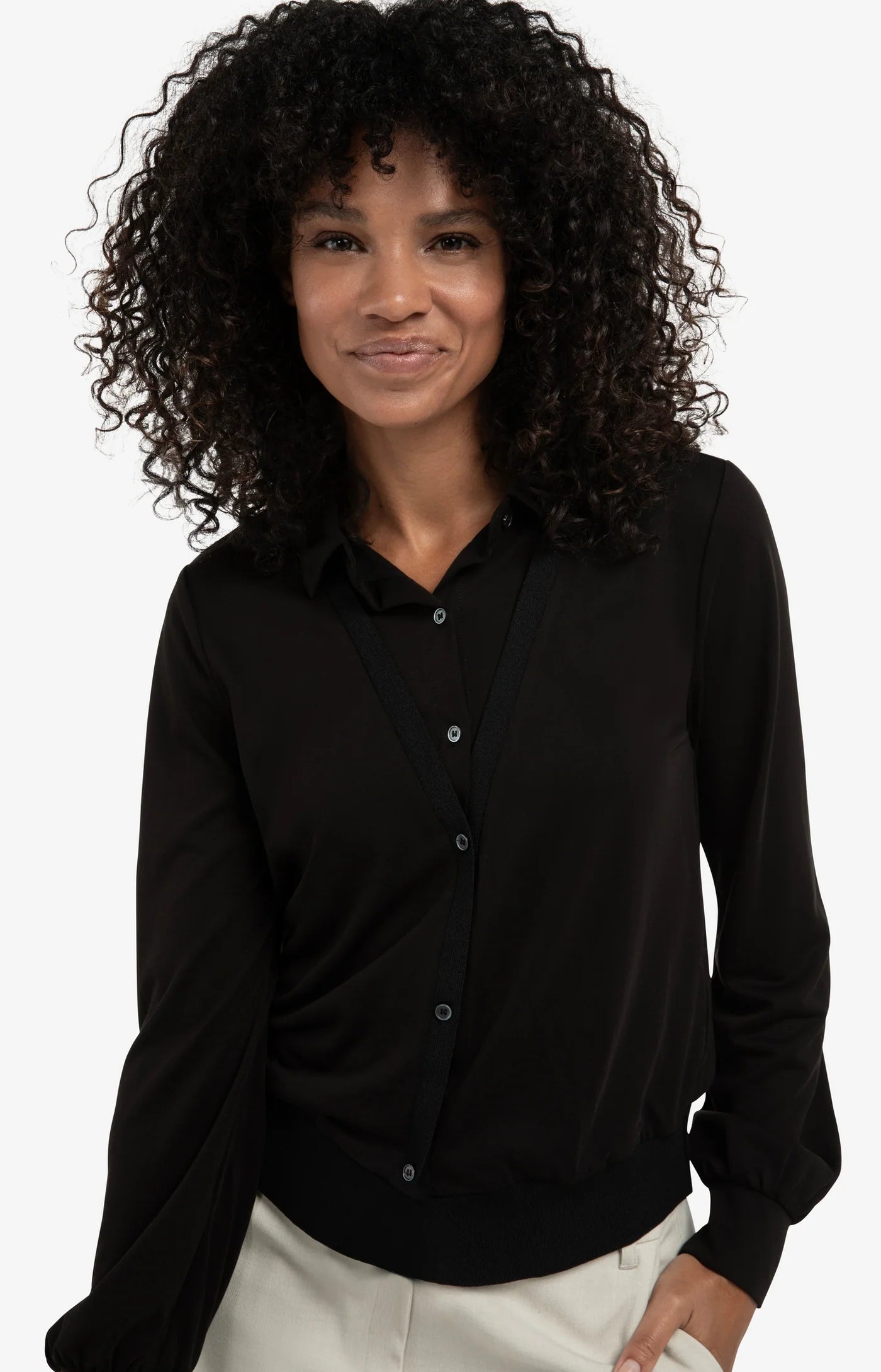 YAYA Jerseybluse mit Balloonärmel im Lagenlook Black