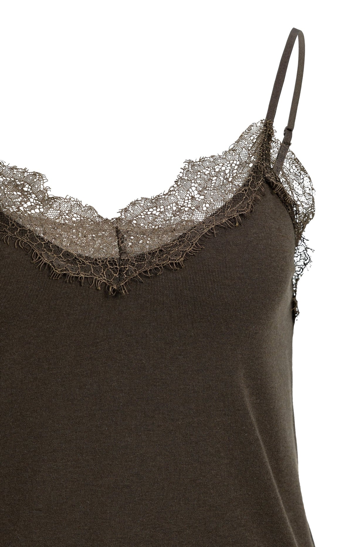 YAYA Jerseytop mit Spitzendetails - Brown