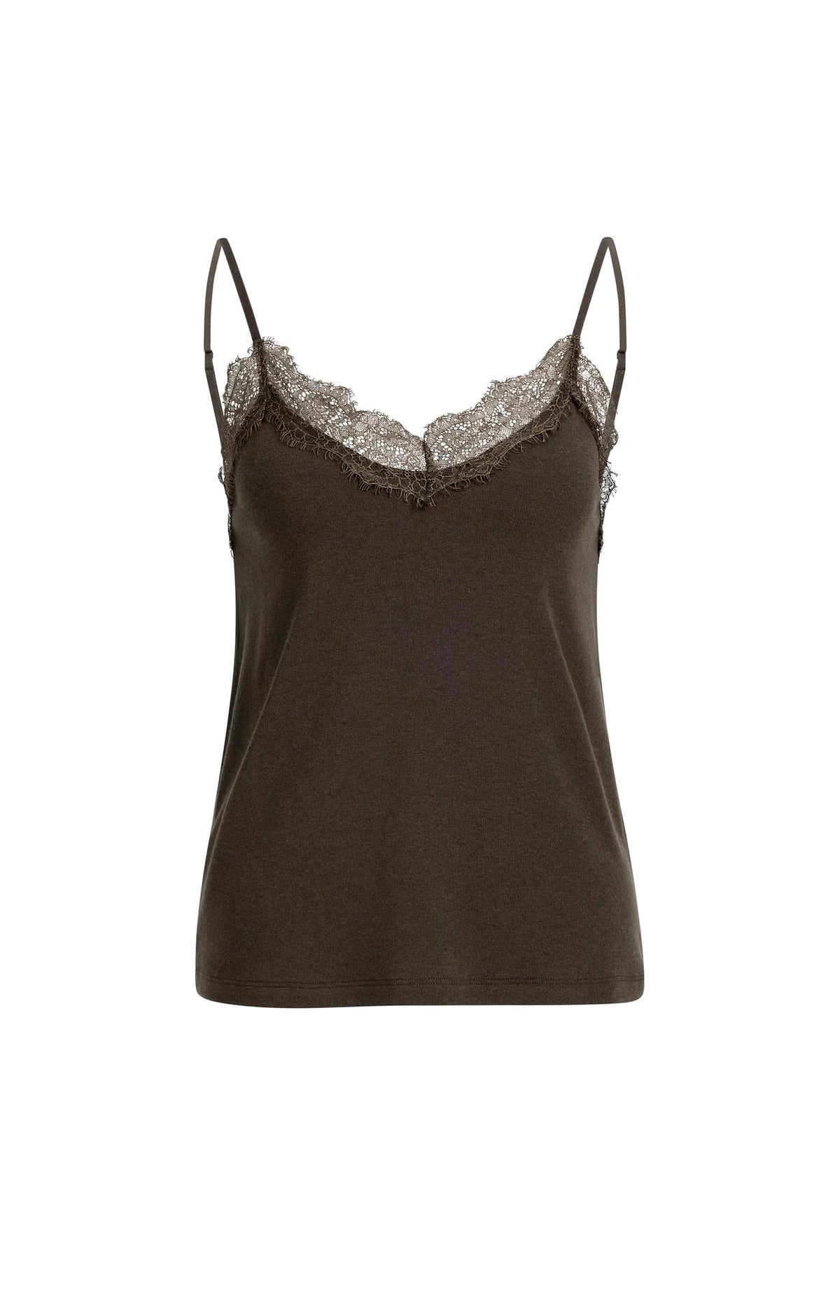 YAYA Jerseytop mit Spitzendetails - Brown