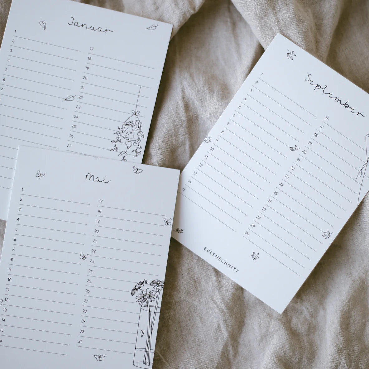 EULENSCHNITT Tischkalender Geburtstage Blumenmädchen
