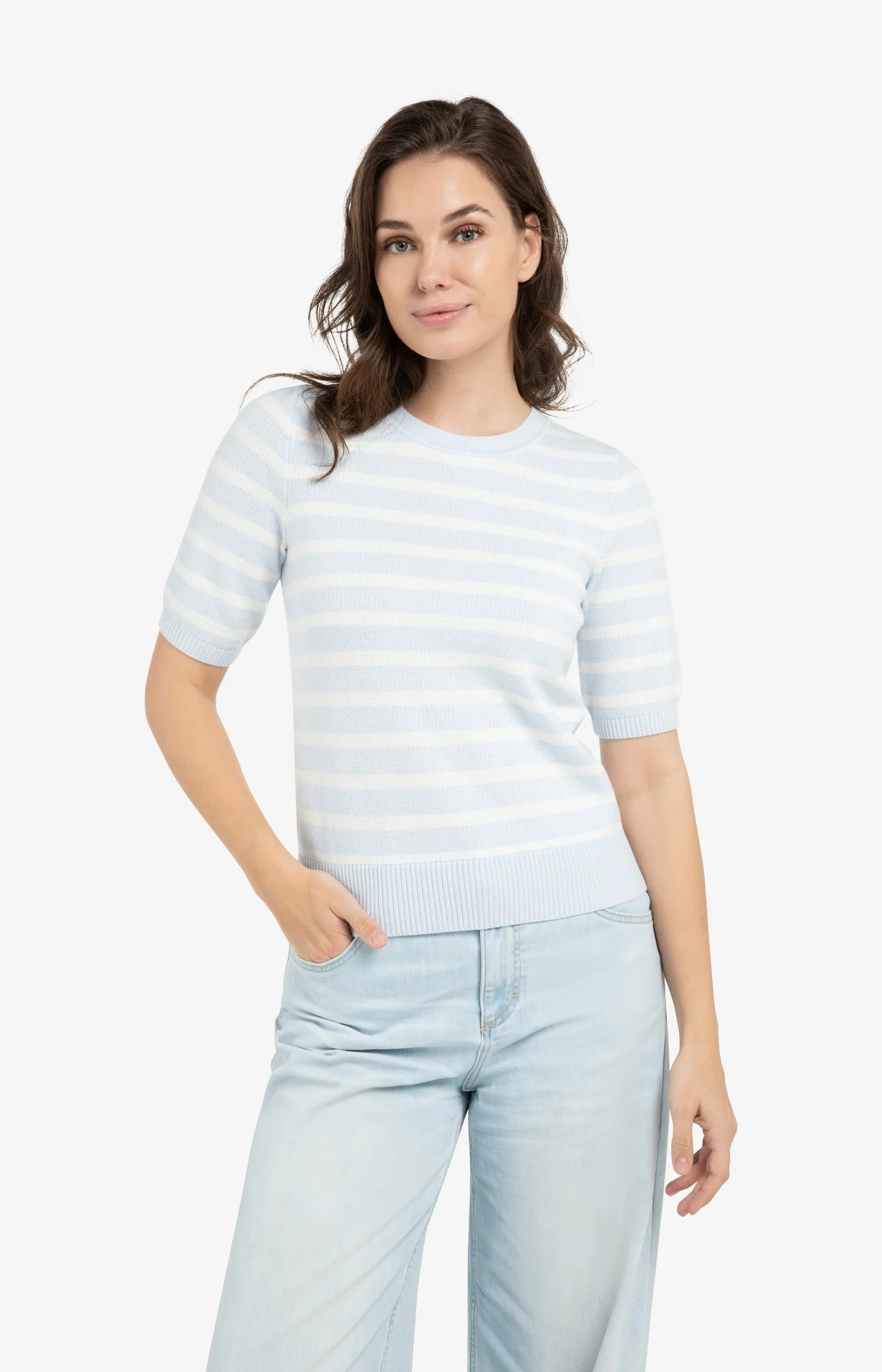 YAYA Kurzarmpullover mit Streifen Ice Blue