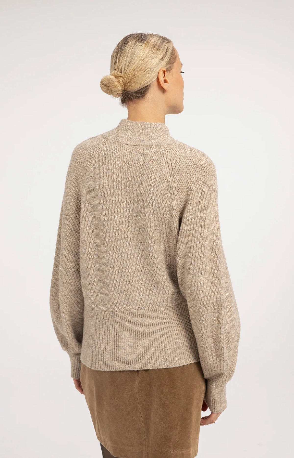 YAYA Rollkragenpullover mit Fledermausärmeln - Light Beige Melange