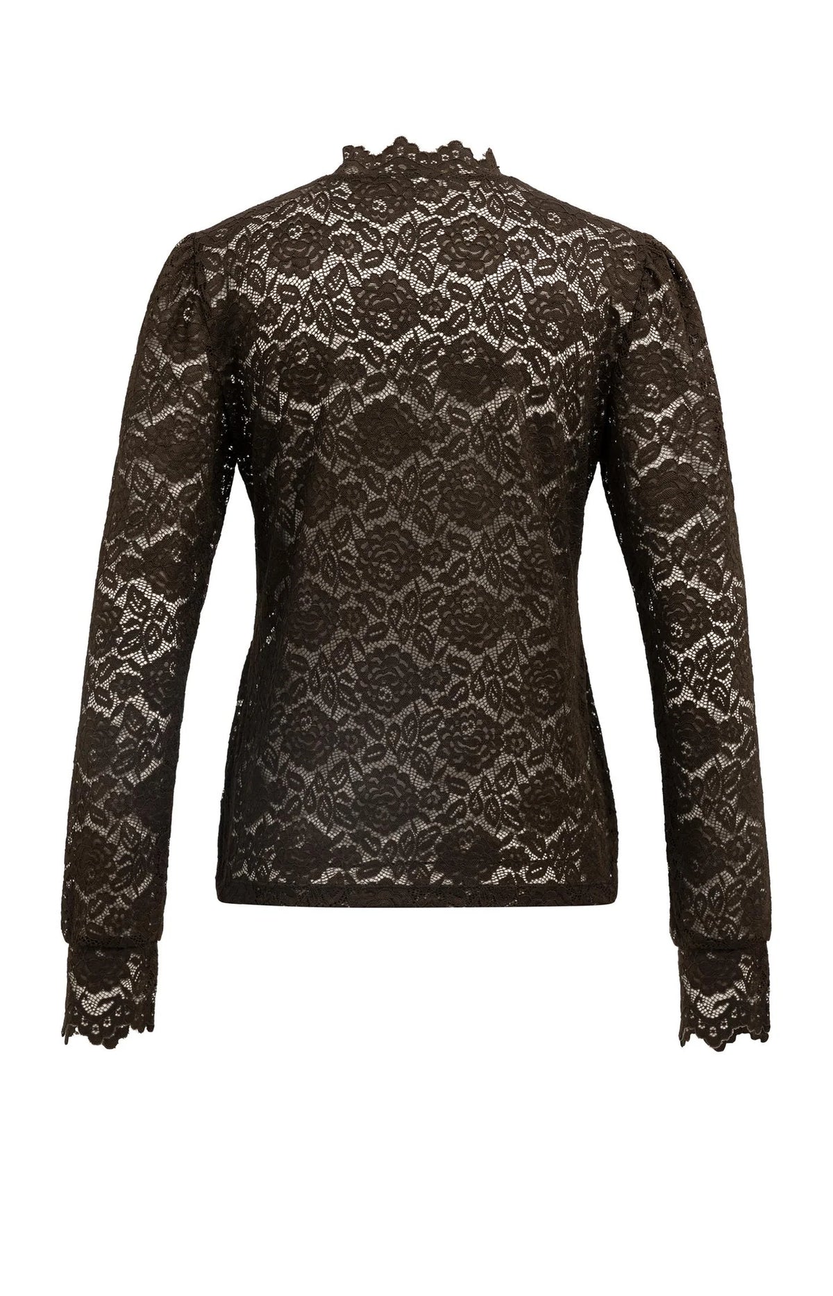 YAYA Spitzenshirt mit Kragen und langen Arm - Delicioso Brown