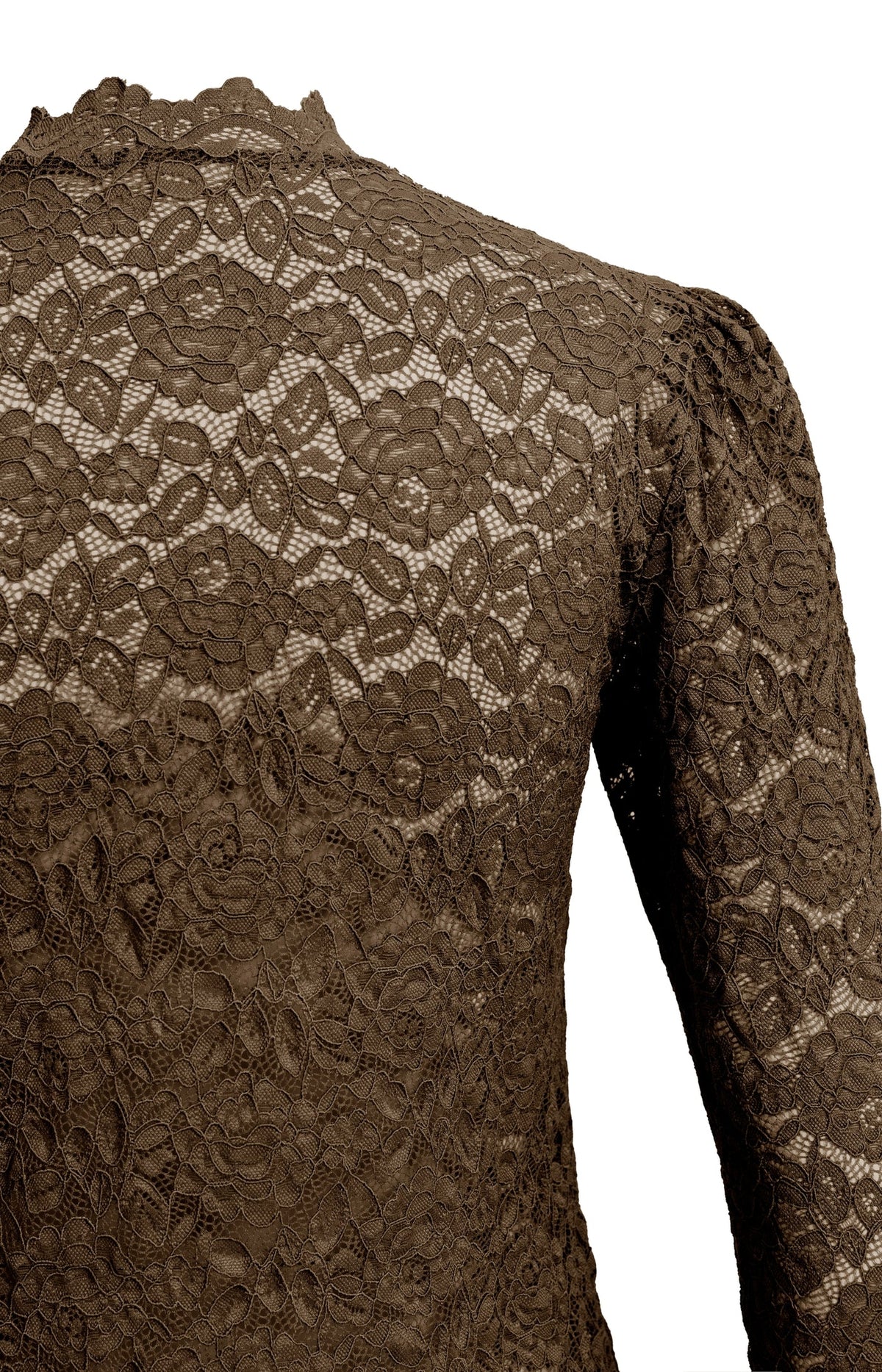 YAYA Spitzenshirt mit Kragen und langen Arm - Delicioso Brown