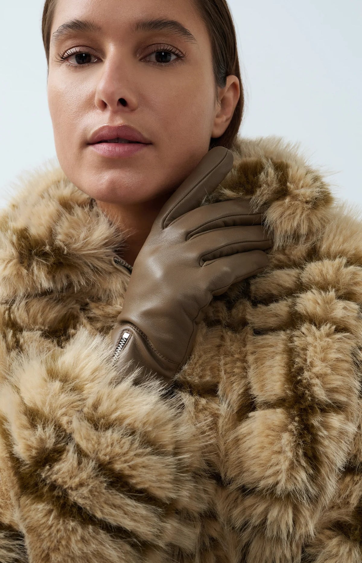 YAYA Lederhandschuhe mit Reißverschluss - Brown