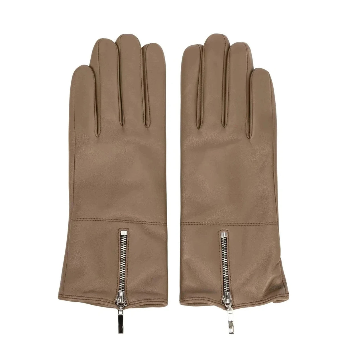 YAYA Lederhandschuhe mit Reißverschluss - Brown