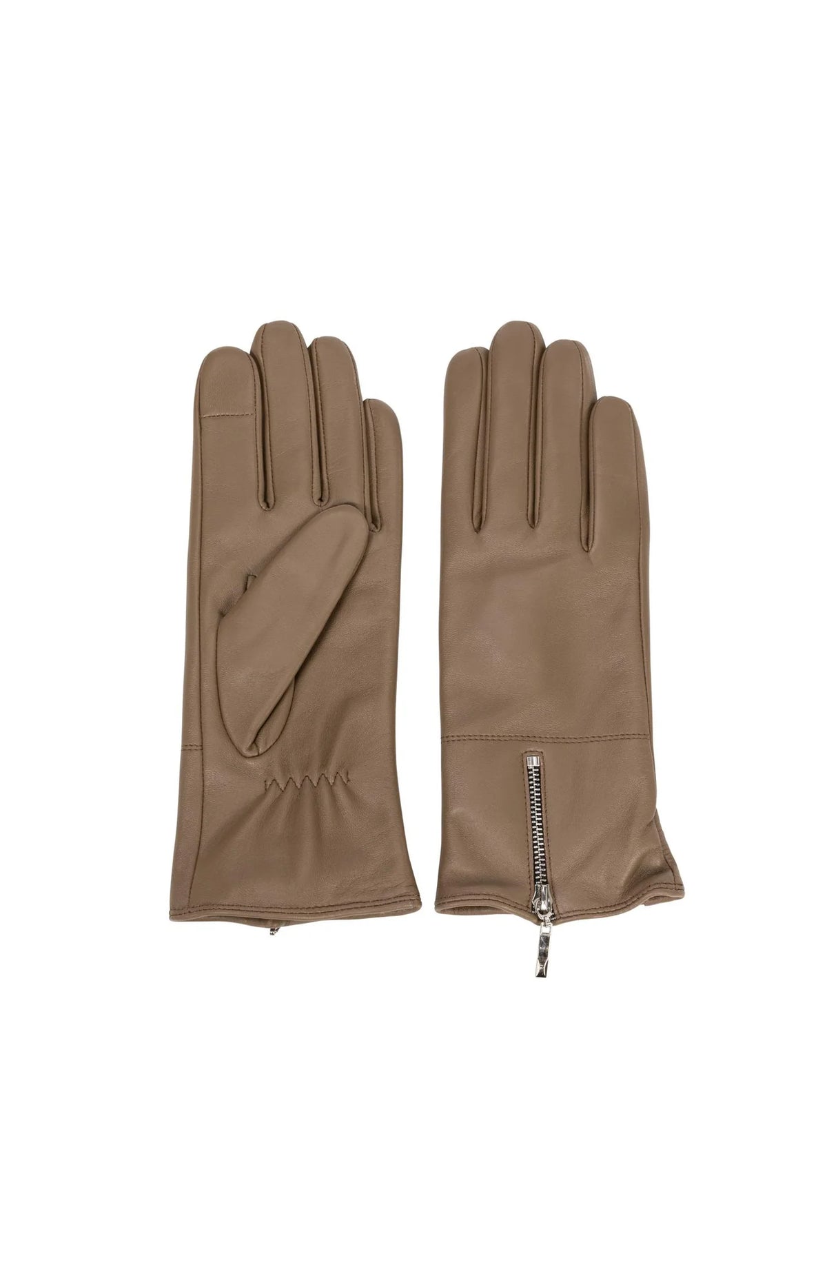 YAYA Lederhandschuhe mit Reißverschluss - Brown