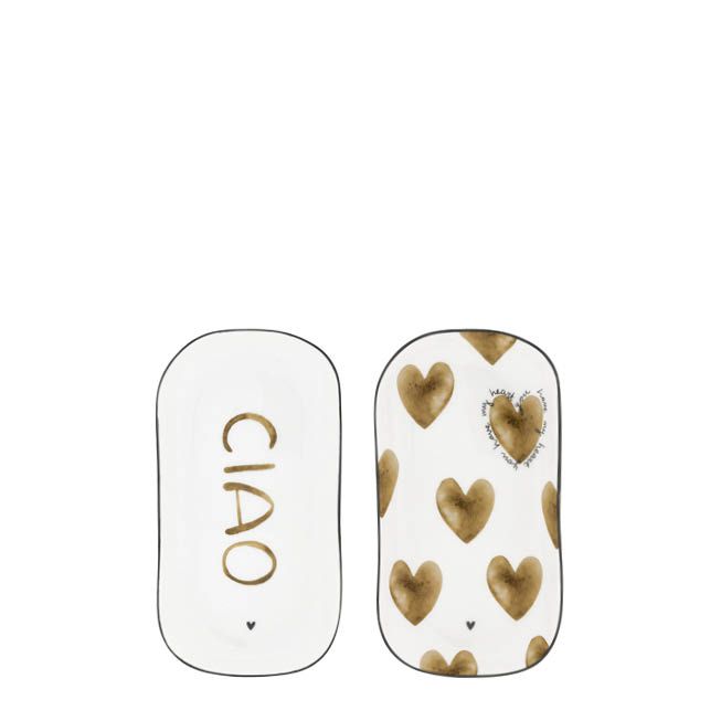 BASTION COLLECTIONS Oval Plate XS Brown Hearts & Ciao